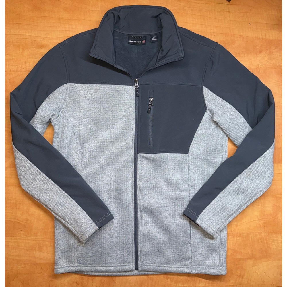 Swiss Tech Mens Hybrid Full Zip Fleece Jacket Grey Heather Sz Small